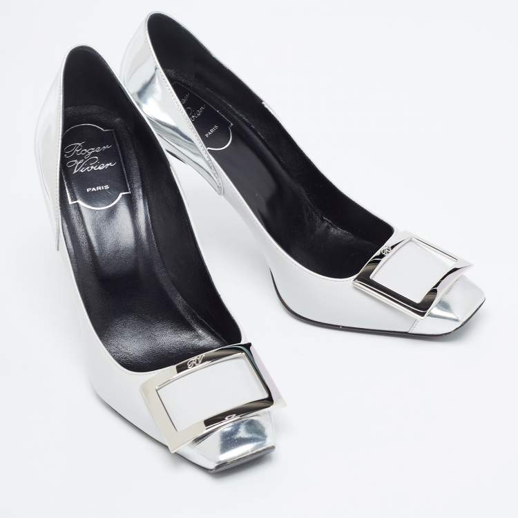 مملوكة مسبقًا Roger Vivier Grey/Silver Leather Trompette Pumps Size 38