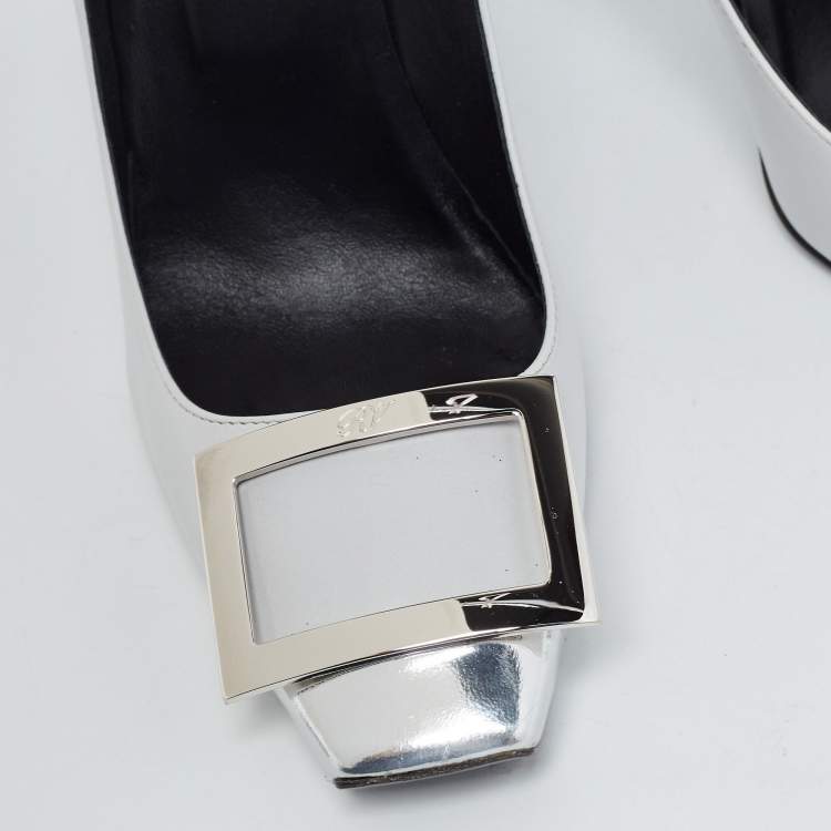 مملوكة مسبقًا Roger Vivier Grey/Silver Leather Trompette Pumps Size 38