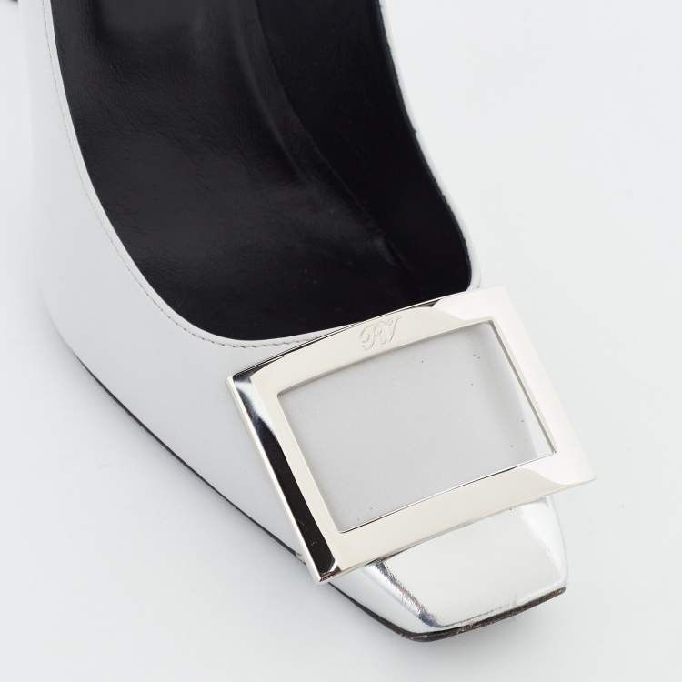 مملوكة مسبقًا Roger Vivier Grey/Silver Leather Trompette Pumps Size 38