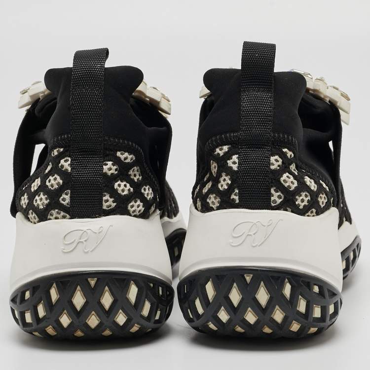 Pre Owned Roger Vivier Black/White Mesh and Neoprene Viv Run Strass Sneakers Size 35