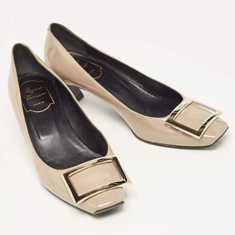 Pre Owned Roger Vivier Grey Patent Leather Trompette Pumps Size 37
