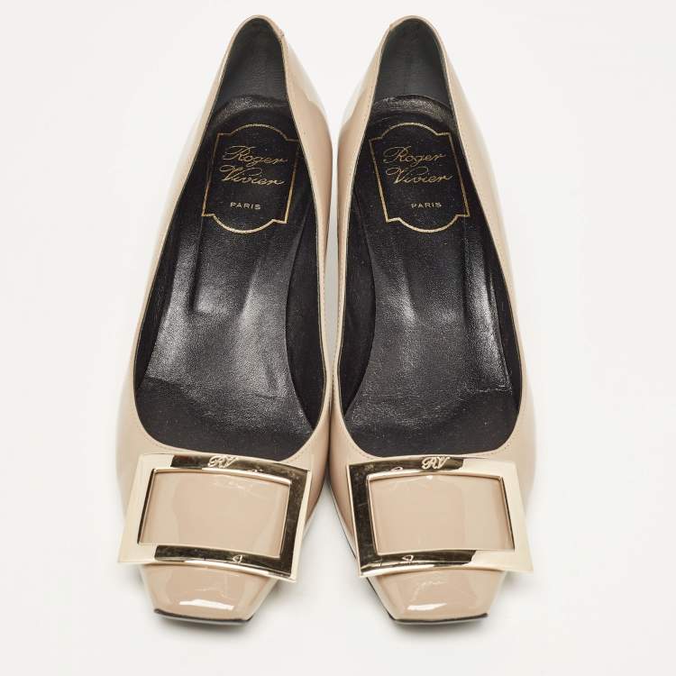 Pre Owned Roger Vivier Grey Patent Leather Trompette Pumps Size 37