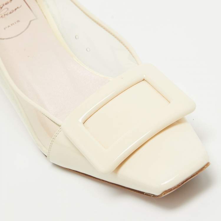 Pre Owned Roger Vivier Cream/Transparent Patent and PVC Belle Vivier Pumps Size 36