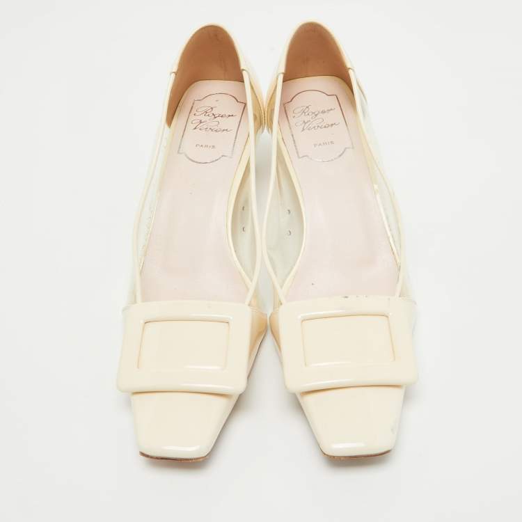 Pre Owned Roger Vivier Cream/Transparent Patent and PVC Belle Vivier Pumps Size 36