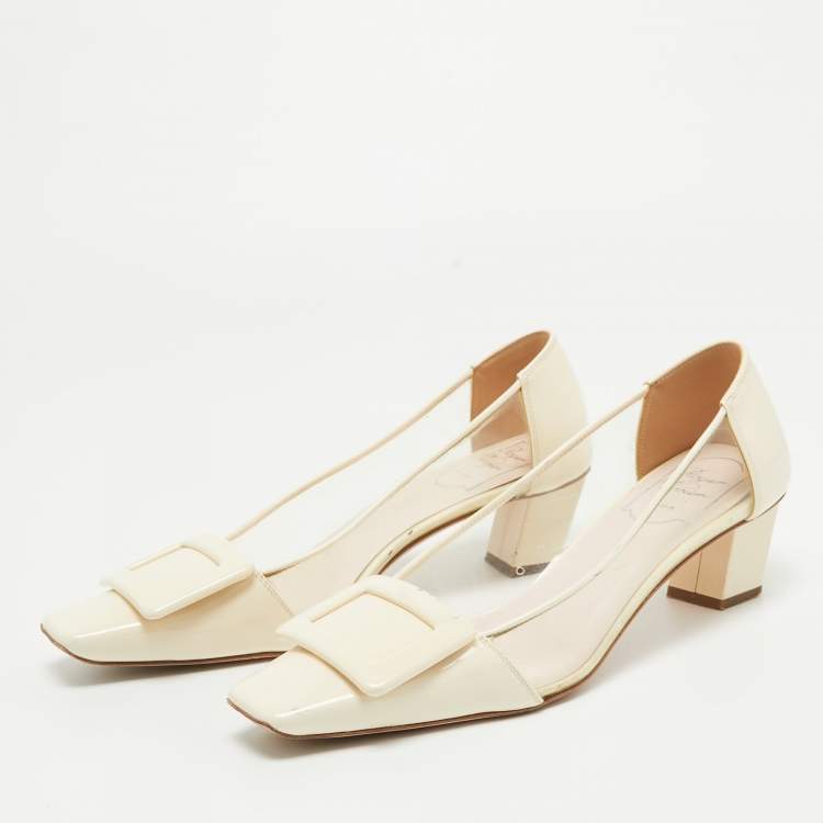 Pre Owned Roger Vivier Cream/Transparent Patent and PVC Belle Vivier Pumps Size 36