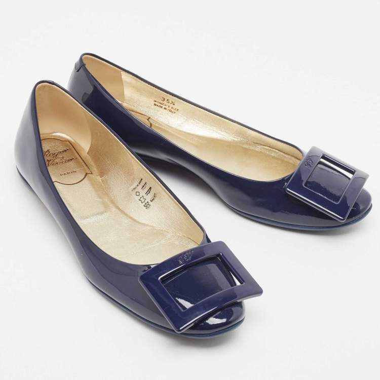 Pre Owned Roger Vivier Navy Blue Patent Leather Ballet Flats Size 35.5