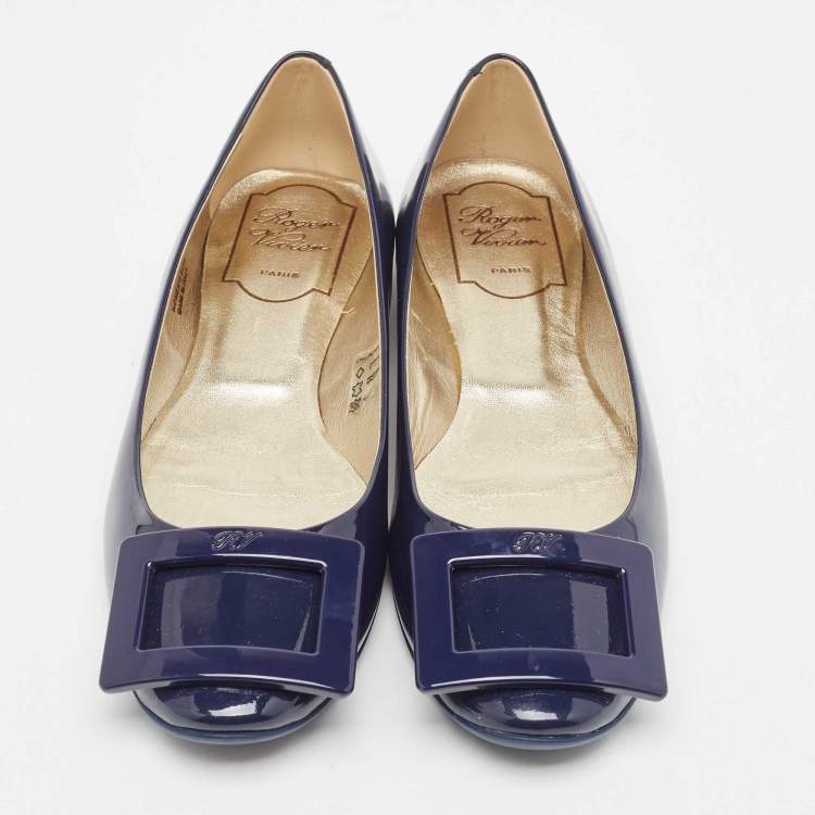 Pre Owned Roger Vivier Navy Blue Patent Leather Ballet Flats Size 35.5