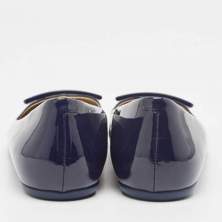 Pre Owned Roger Vivier Navy Blue Patent Leather Ballet Flats Size 35.5