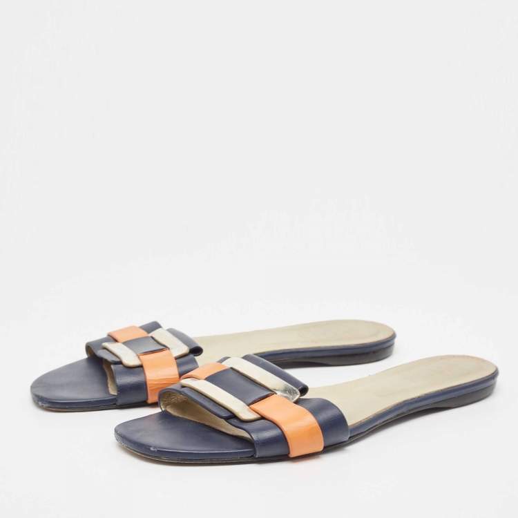 Pre Owned Roger Vivier Multicolor Leather Vivier Flat Slides Size 39   