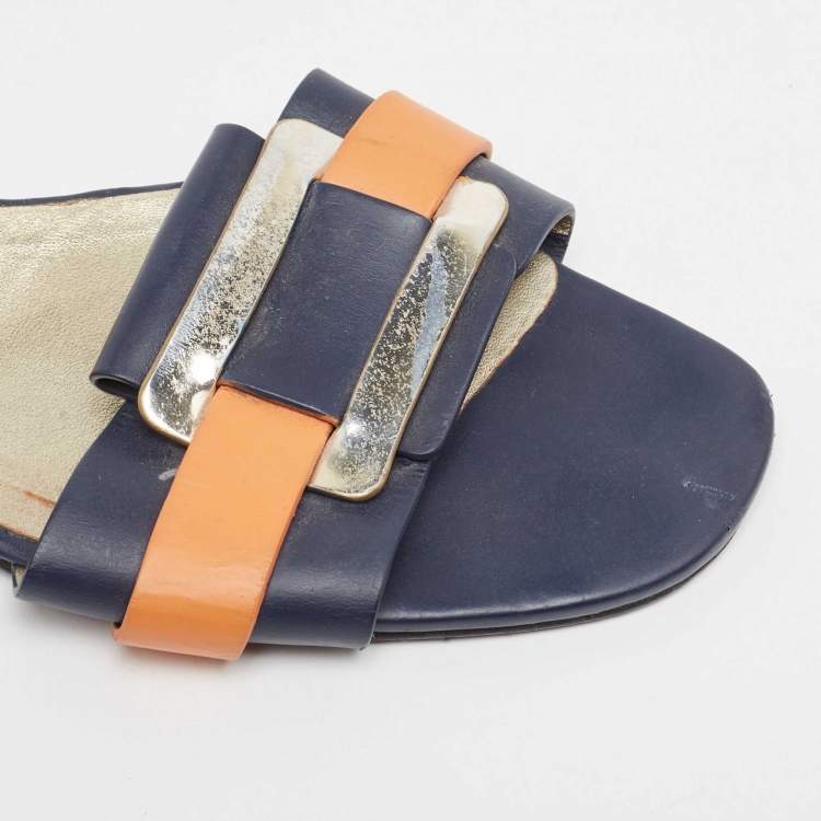 Pre Owned Roger Vivier Multicolor Leather Vivier Flat Slides Size 39   