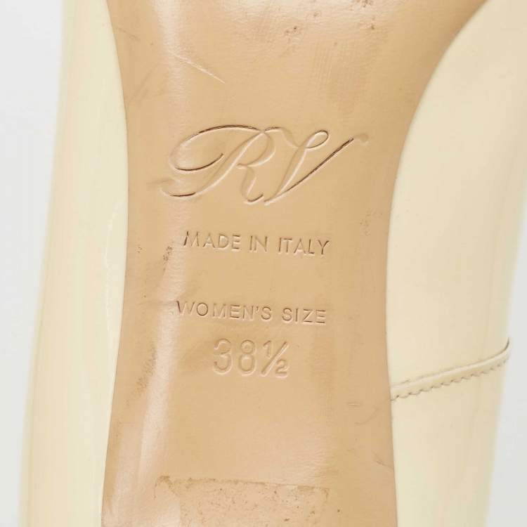 Pre Owned Roger Vivier Cream Patent Leather Trompette Pumps Size 38.5