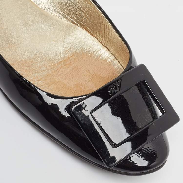 Pre Owned Roger Vivier Black Patent Leather Gommette Ballet Flats Size 39.5 