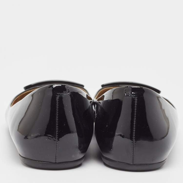 Pre Owned Roger Vivier Black Patent Leather Gommette Ballet Flats Size 39.5 