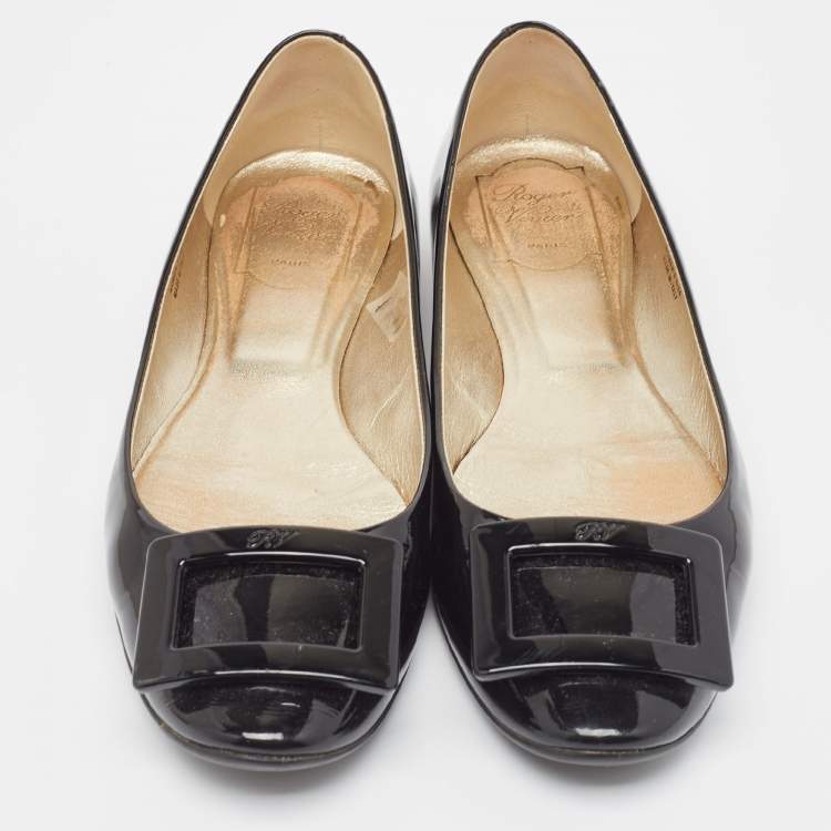 Pre Owned Roger Vivier Black Patent Leather Gommette Ballet Flats Size 39.5 
