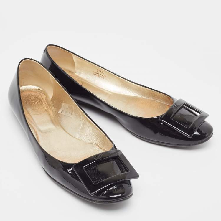 Pre Owned Roger Vivier Black Patent Leather Gommette Ballet Flats Size 39.5 