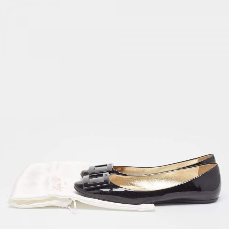 Pre Owned Roger Vivier Black Patent Leather Gommette Ballet Flats Size 39.5 