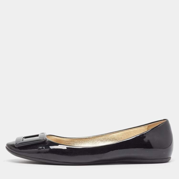 Pre Owned Roger Vivier Black Patent Leather Gommette Ballet Flats Size 39.5 