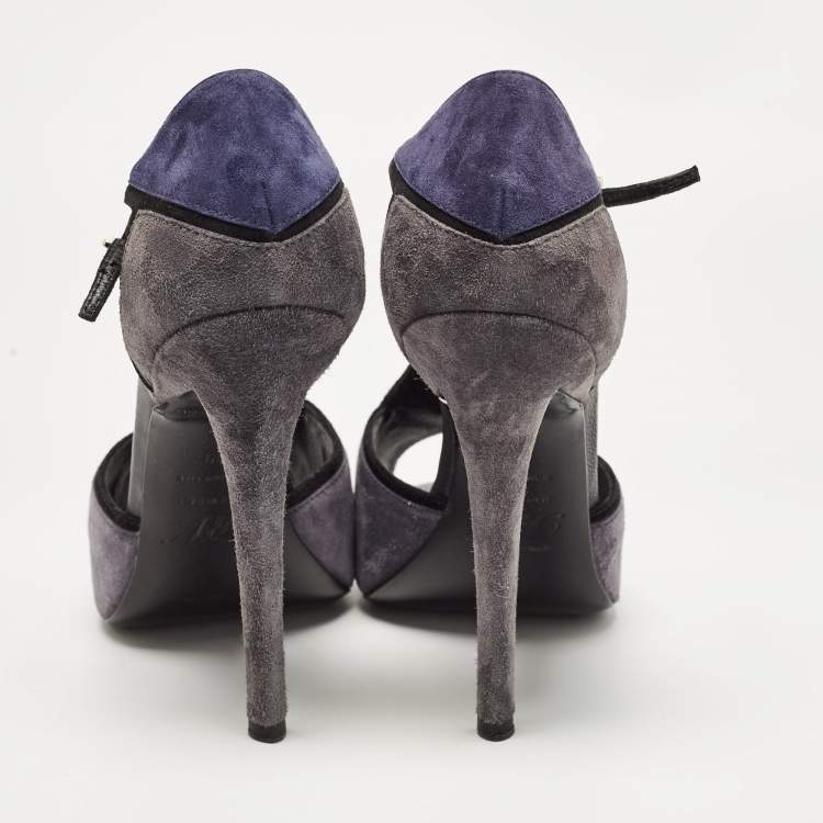 Pre Owned Roger Vivier Black Suede Ankle Strap Peep Toe Sandals Size 39