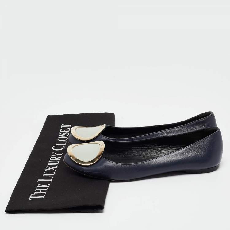 Pre Owned Roger Vivier Navy Blue Leather Ballet Flats Size 35.5