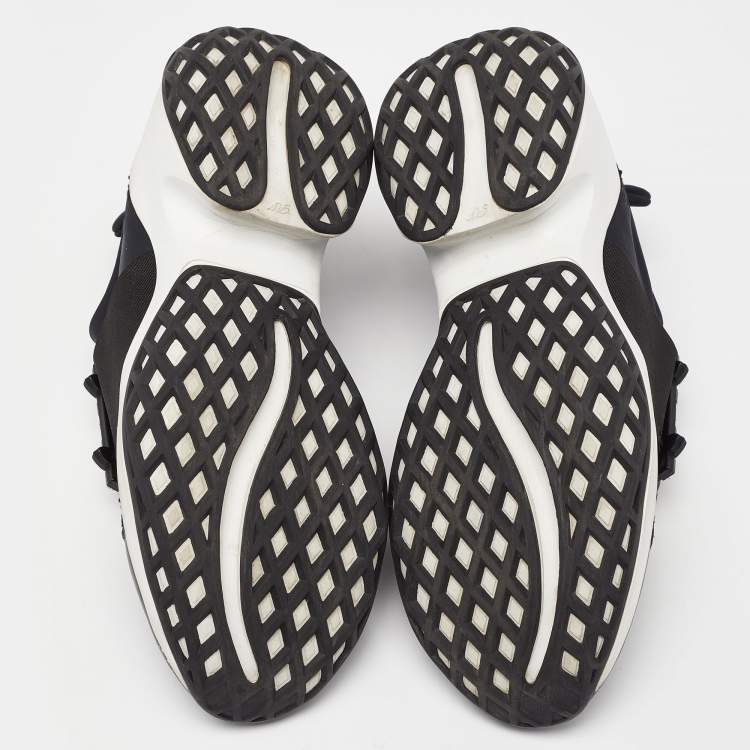 Pre Owned Roger Vivier Black Mesh Fabric and Leather Crystal Embellished Slip On Sneakers Size 38