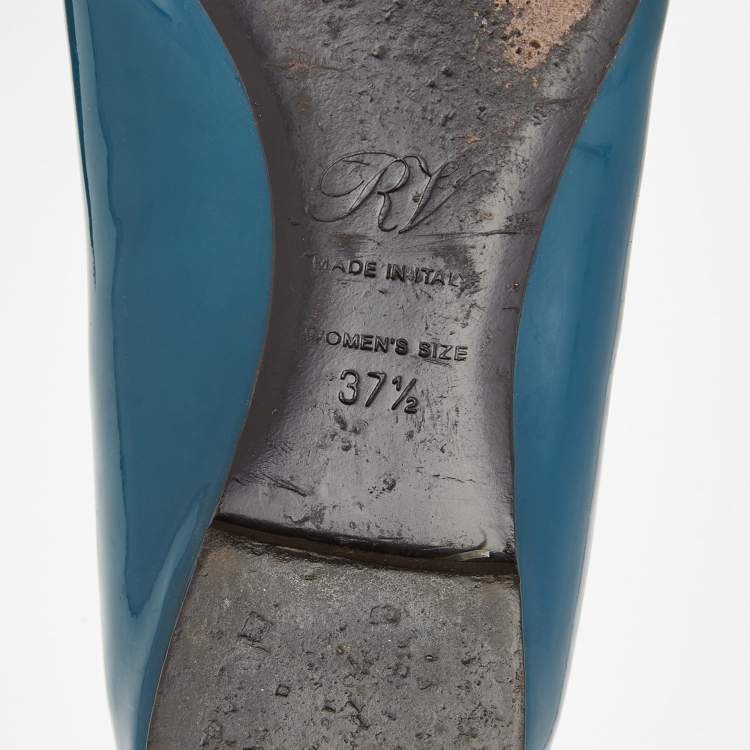 Pre Owned Roger Vivier Blue Patent Ballet Flats Size 37.5    