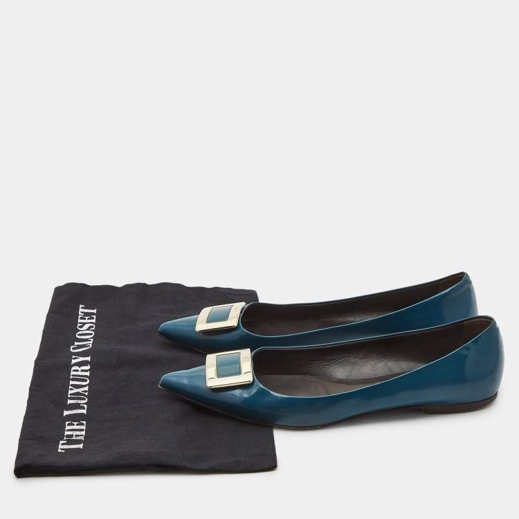Pre Owned Roger Vivier Blue Patent Ballet Flats Size 37.5    