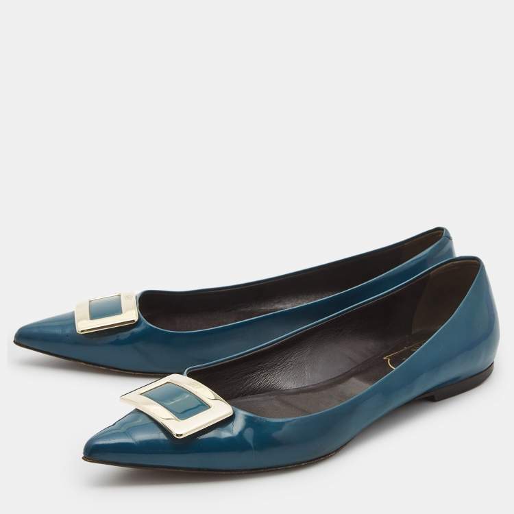 Pre Owned Roger Vivier Blue Patent Ballet Flats Size 37.5    