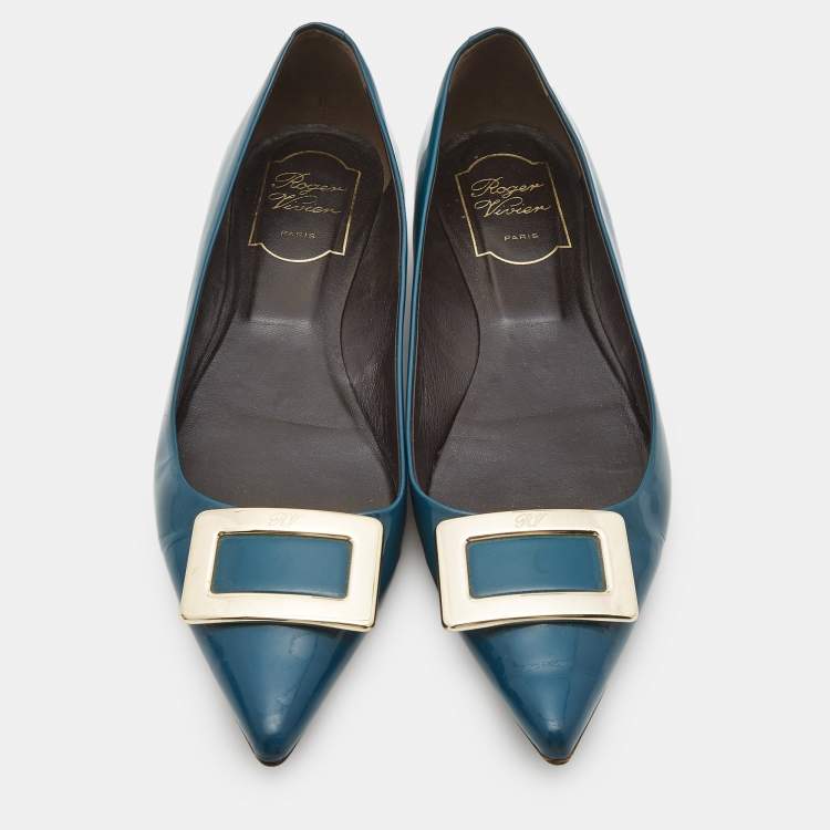 Pre Owned Roger Vivier Blue Patent Ballet Flats Size 37.5    