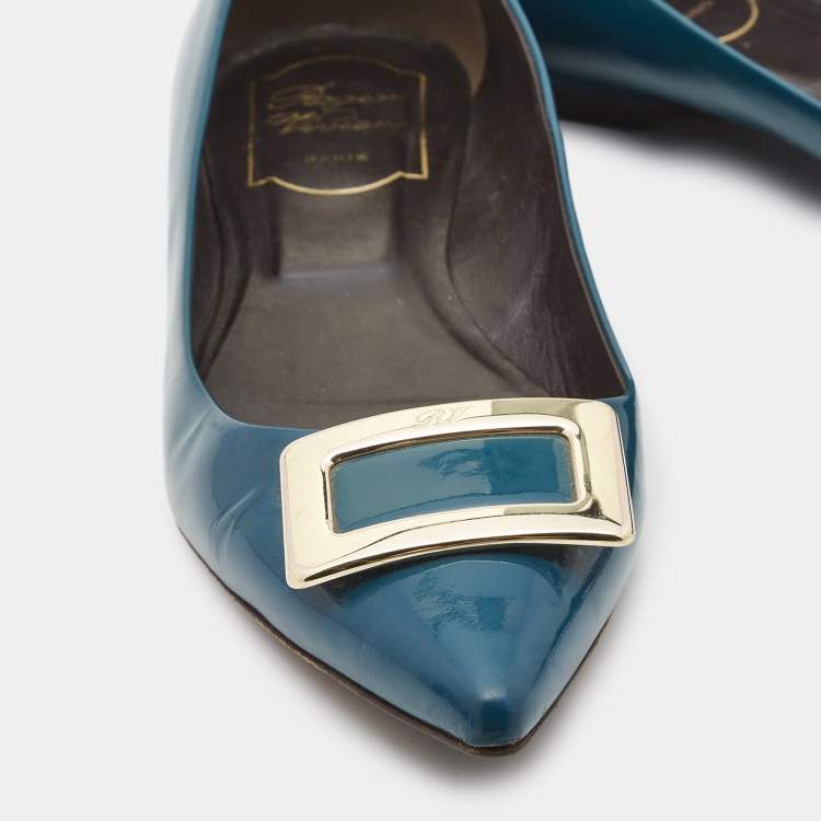 Pre Owned Roger Vivier Blue Patent Ballet Flats Size 37.5    