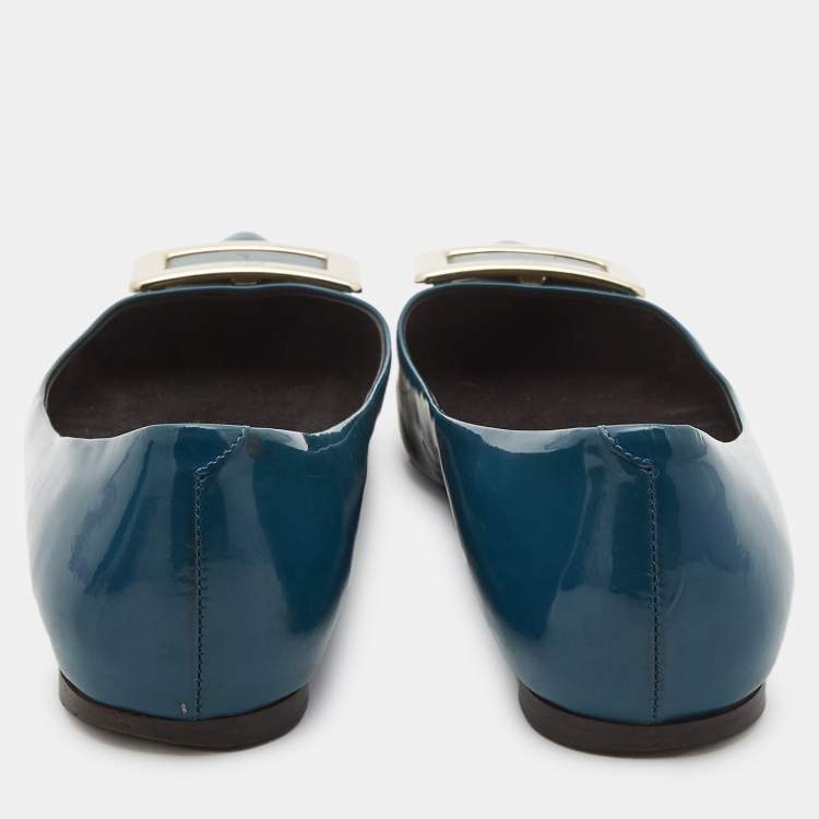 Pre Owned Roger Vivier Blue Patent Ballet Flats Size 37.5    
