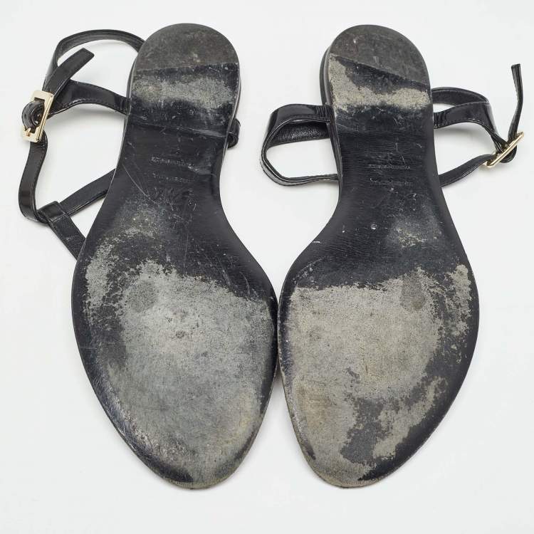 Pre Owned Roger Vivier Black Leather Slingback Flat Sandals Size 37