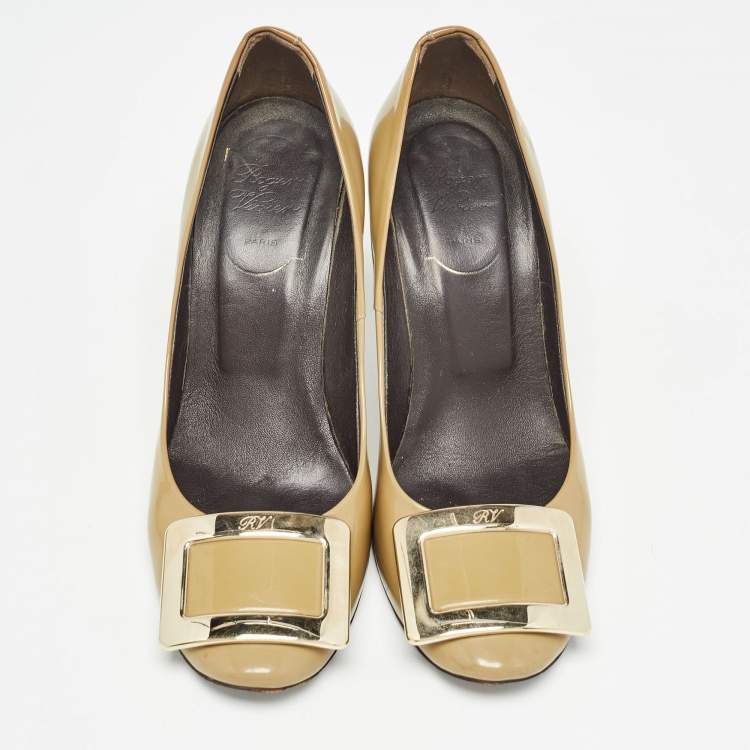Pre Owned Roger Vivier Olive Patent Leather Trompette Pumps Size 35.5