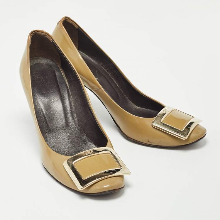 Pre Owned Roger Vivier Olive Patent Leather Trompette Pumps Size 35.5