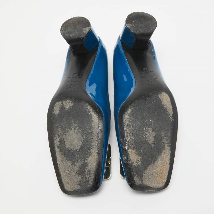 Pre Owned Roger Vivier Blue Patent Leather Belle Vivier Pumps Size 38