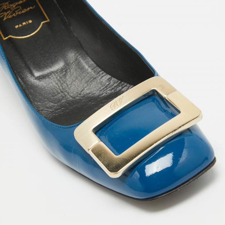 Pre Owned Roger Vivier Blue Patent Leather Belle Vivier Pumps Size 38
