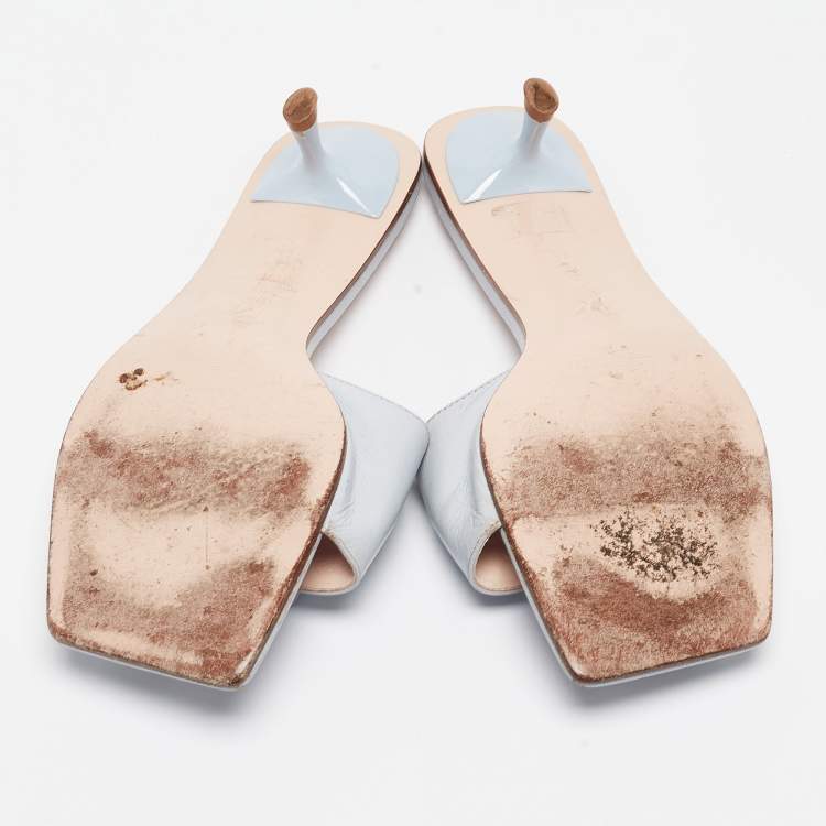 Pre Owned Roger Vivier Light Blue Leather Buckle Slide Sandals Size 37.5