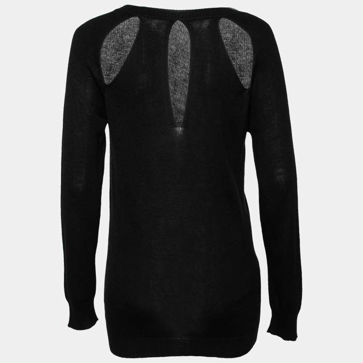 Pre Owned Roi Black Silk & Cashmere Knit Cut-Out Detail Sweater M