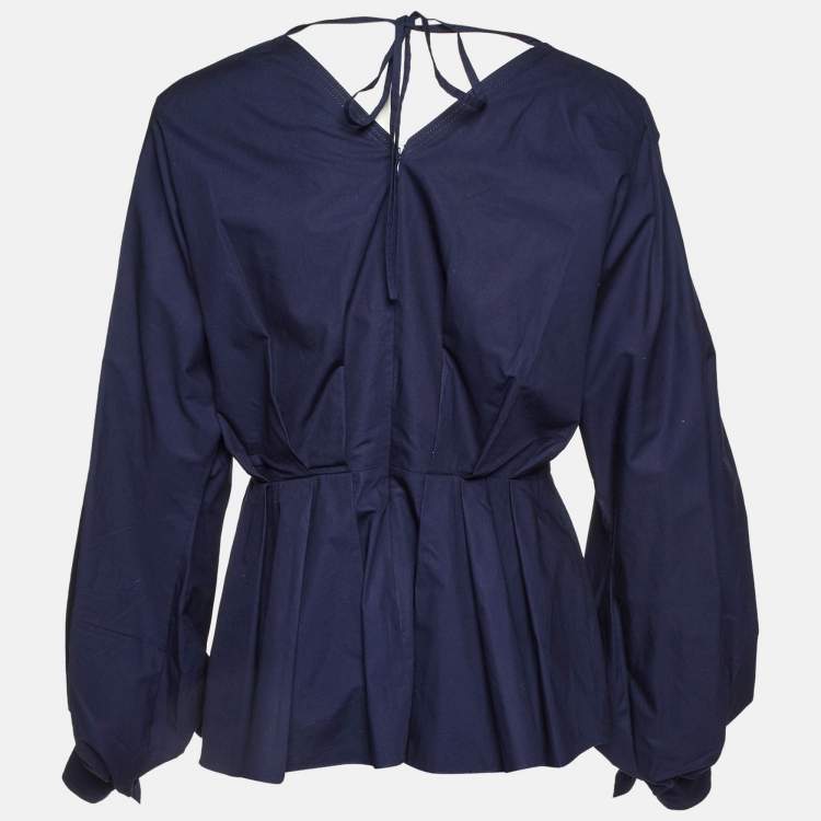 Pre Owned Roksanda Ilincic Navy Blue Cotton Pleated Colette Peplum Top L