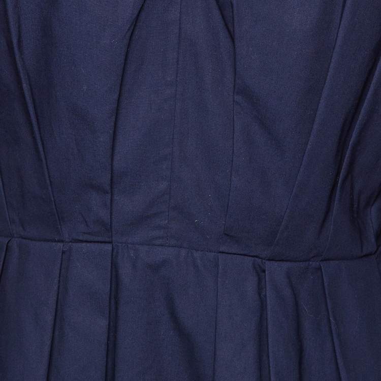 Pre Owned Roksanda Ilincic Navy Blue Cotton Pleated Colette Peplum Top L