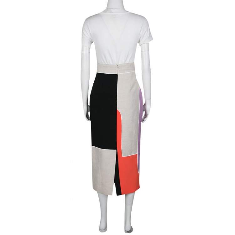 Pre Owned Roksanda Ilincic Geometric Colorblock Reza Midi Pencil Skirt S