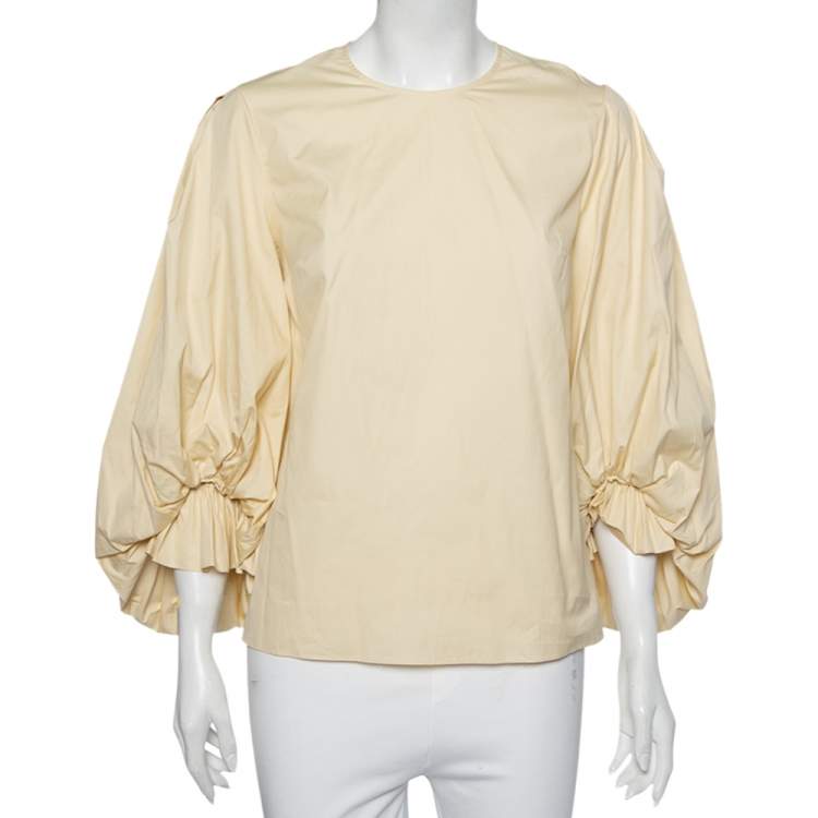 Pre Owned Roksanda Ilincic Cream Crinkled Cotton Puff Sleeve Detailed Seya Top M