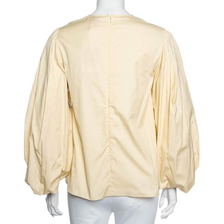 Pre Owned Roksanda Ilincic Cream Crinkled Cotton Puff Sleeve Detailed Seya Top M