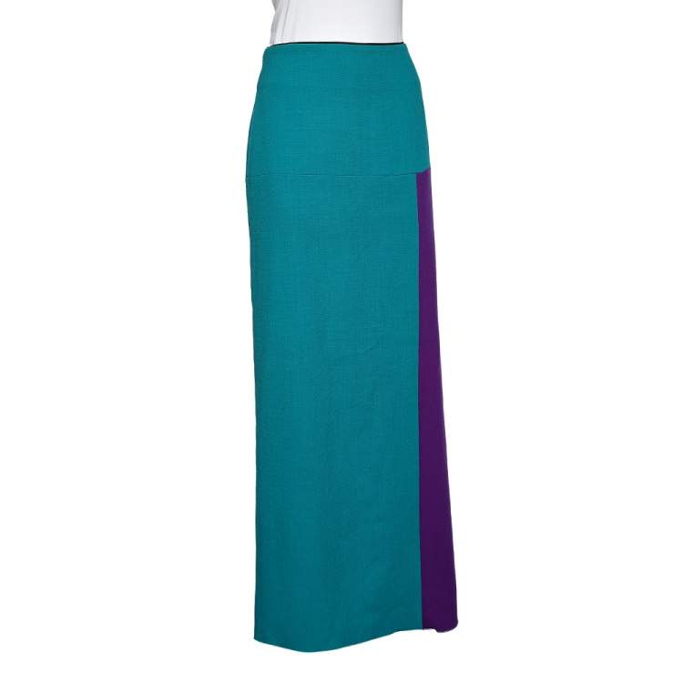 Pre Owned Roksanda Ilincic Colorblock Wool Crepe Maxi Skirt L