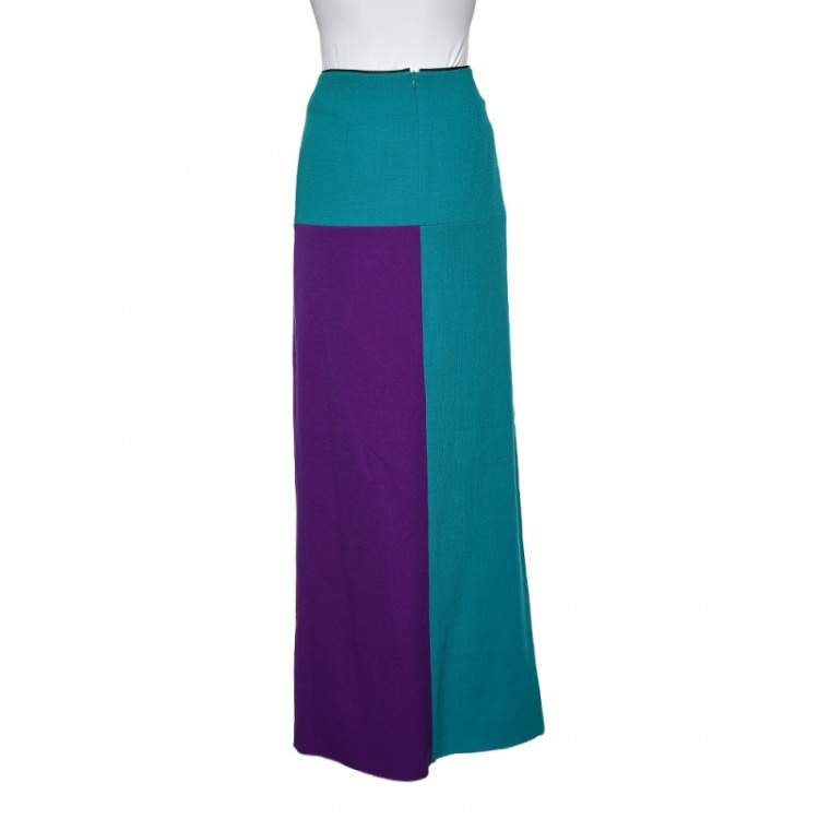 Pre Owned Roksanda Ilincic Colorblock Wool Crepe Maxi Skirt L
