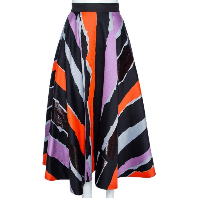 Pre Owned Roksanda Ilincic Multicolored Jacquard Wool & Lurex Flared Skirt S