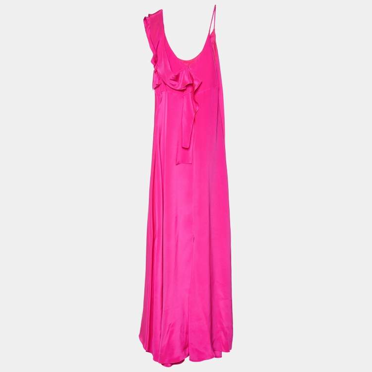 Pre Owned Roksanda Pink Satin Silk Ruffle Sleeve Maxi Dress S