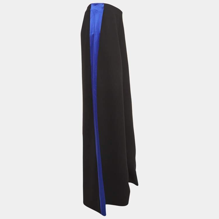 Pre Owned Roksanda Ilincic Black Satin Side Strip Crepe Wide-Leg Pants M