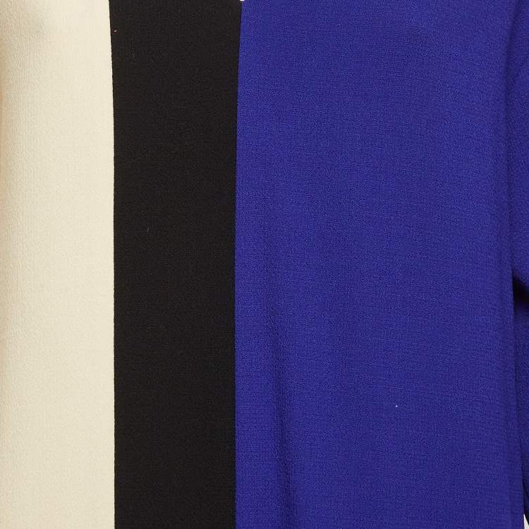 Pre Owned Roksanda Ilincic Blue/White Wool Color-block Short Dress L