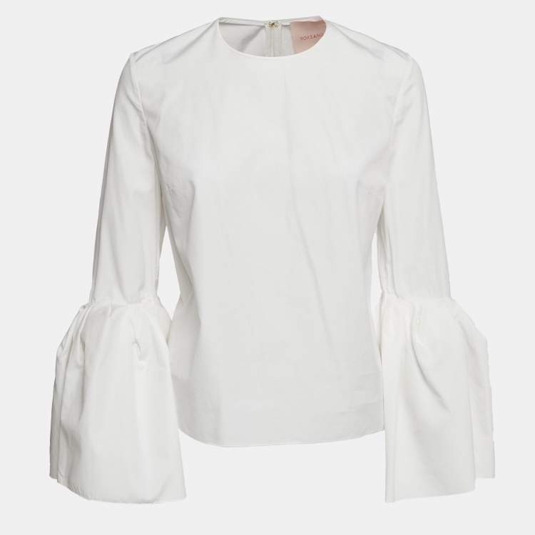 مملوكة مسبقًا Roksanda Ilincic White Poplin Bell Sleeve Blouse M
