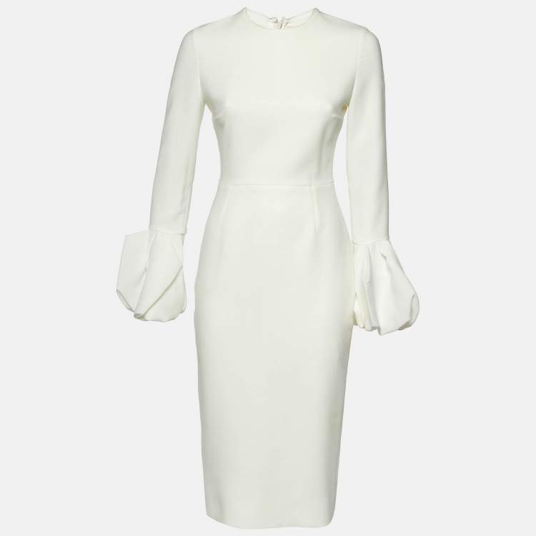 Pre Owned Roksanda White Crepe Puff Sleeve Midi Lena Dress S